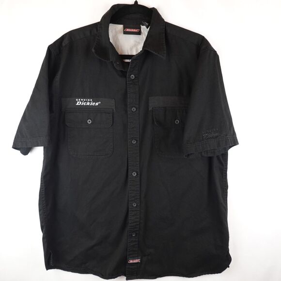 Vtg Genuine Dickies Men’s Work Shirt XL Black 100% Cotton Short Sleeve Button Up - Picture 9 of 10
